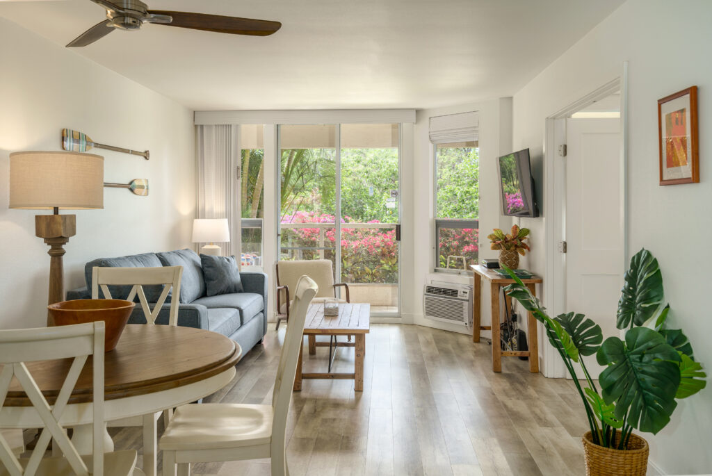 Maui vacation rental living room, emphasizing professional marketing.